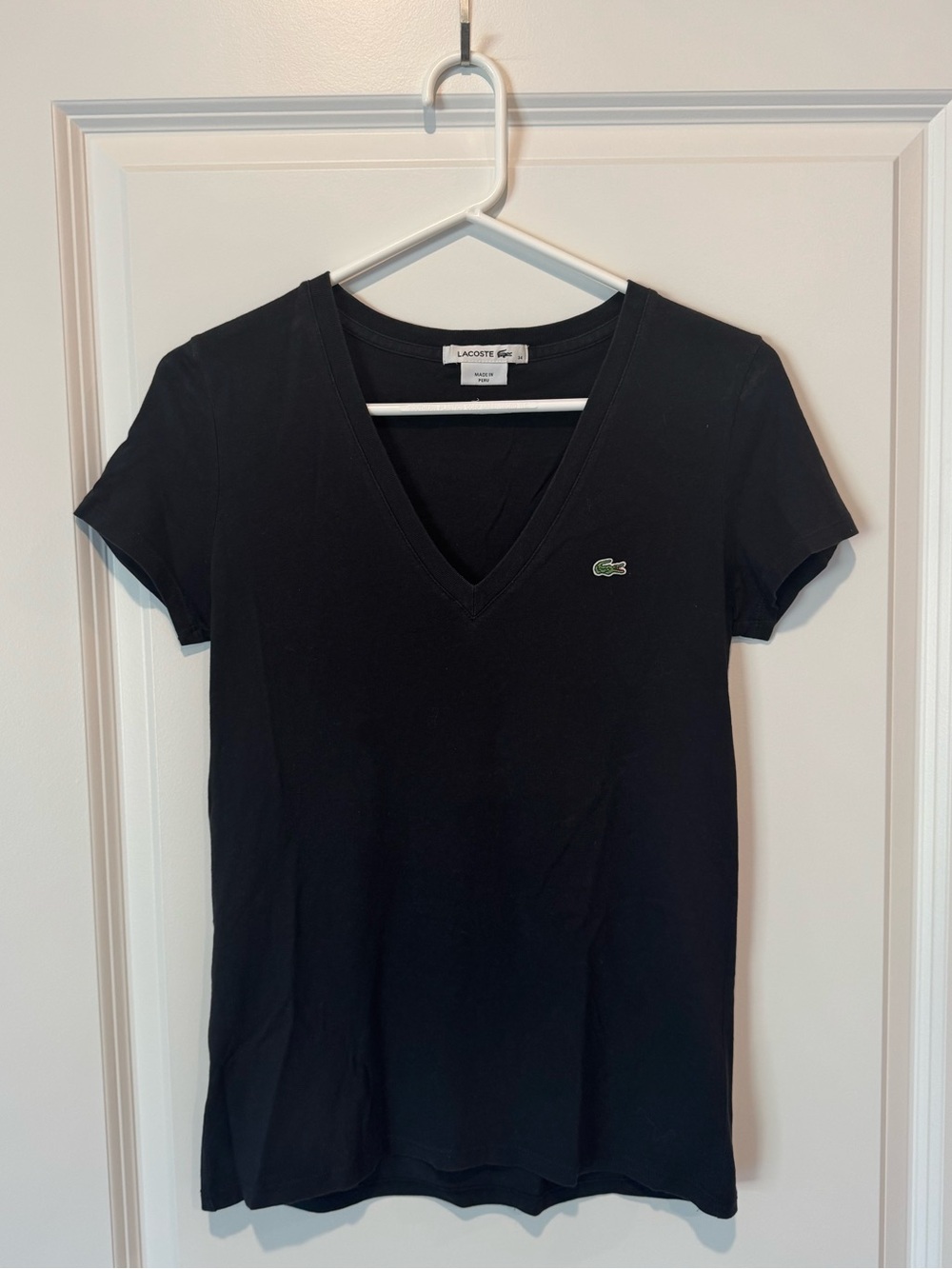Lacoste Black V-Neck Short Sleeve Logo Tee